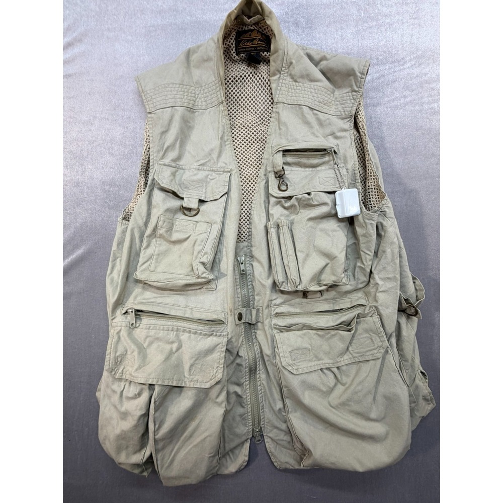 Vintage Eddie Bauer Tactical Mesh Vest Shooting Hunting Fishing Beige Large